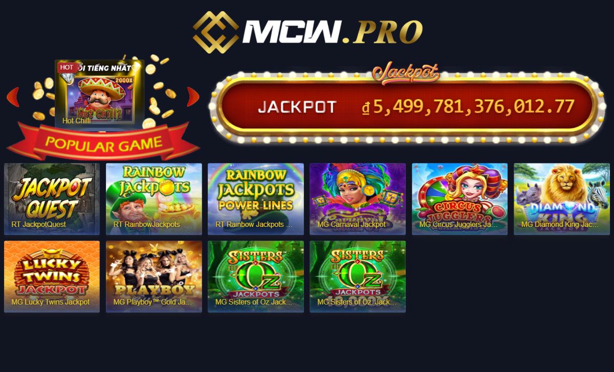 Tổng trò chơi Jackpot Slot game có giá trị tại MCW77